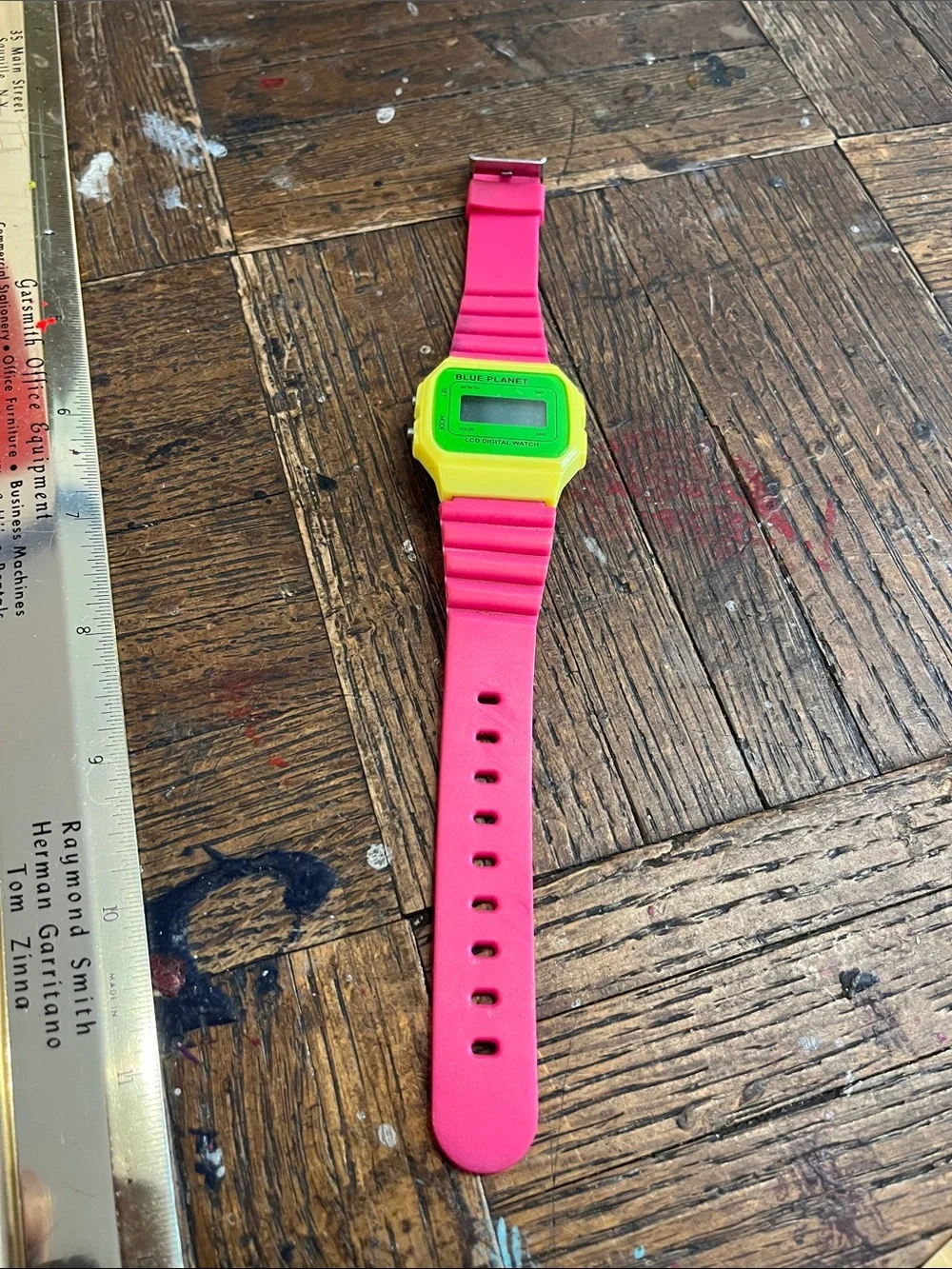 Vintage Blu Planet Neon Pink Strap Yellow Case Digital Watch never used